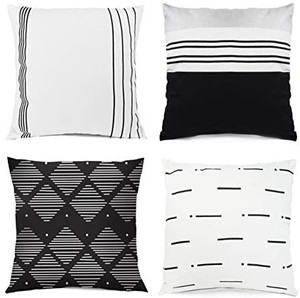 lot 3024 image: Valiant Home Modern Decorative Throw Pillow Covers, Set of 4 Designs 18 x18 inches, 100% High Quality Cotton, Minimalist Boho Style, for Living Room or Bed Set Decor