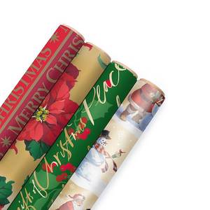 lot 3025 image: Hallmark Reversible Christmas Wrapping Paper Bundle, Traditional (Pack of 4, 150 sq. ft. ttl.