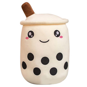 lot 3035 image: PonPom Cute Bubble Tea Plushie,Soft Stuffed Milk Tea Plush Pillow Gift for Kids Girls Boys (White Round, 9.4 inches