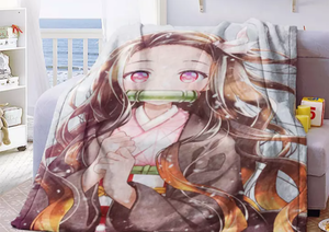 lot 3046 image: Anime Devils Blade Home Textile Demon Slayer Kimetsu No Yaiba Kamado Tanjirou Nezuko Plush 60x80 inches Blanket Bedding