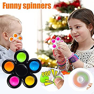lot 3077 image: Pop Fidget Spinner 2 Pack- Push Popper Bubble Simple Pop Fidget Toy- Fidget Pack ADHD Stress Relief Sensory Toy varies from stock photo one black one white