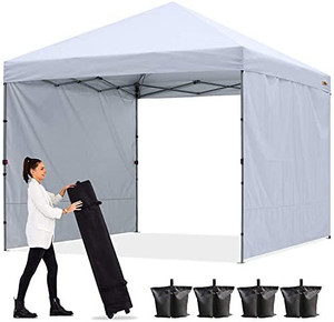 lot 4129 image: Abccanopy folding tent, outdoor tents, with sun canopy, folding beach canopy, with wheeled carry bag, plus 4 weighted bags, 4 ropes and 4 stakes