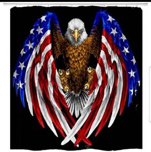 lot 4159 image: hipaopao USA Flag American Patriotic Eagle Fabric Shower Curtain Sets Bathroom Decor with Hooks Waterproof Washable 72 x 72 inches Red Blue Brown