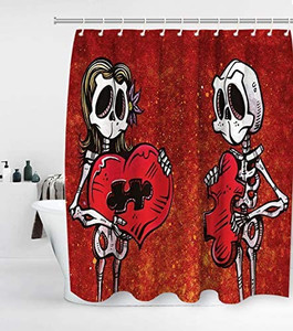 lot 4162 image: Jack Skeleton Shower Curtain for Romantic Couples Before Christmas with 12 Hooks, Waterproof, Washable and Durable, Polyester Fabric for Kids, Bathroom Set, Halloween Decor, Washable, 72 x 72 Inches