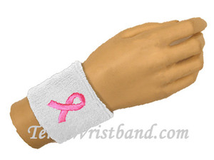 lot 6188 image: PINK RIBBON LOGO WHITE BREAST CANCER AWARENESS TERRY WRISTBAND