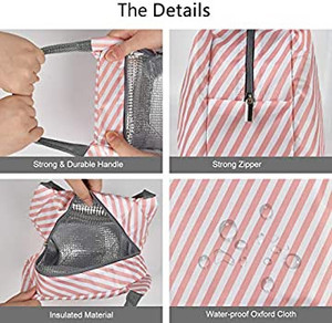 lot 6203 image: Lunch Bags for Women Men, Insulated Lunch Bags Reusable Lunch Box Cooler Bag Resistant Lunch container Stripes Lunch Tote Bag Waterproof Lunch holder for Work Picnic Travel, Pink Strip