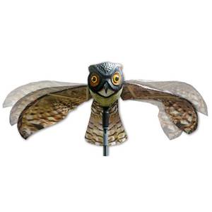 lot 7201 image: Bird-X Prowler Owl Realistic Owl Decoy Scarecrow Flapping Wings Repel Pigeons Seagulls Bird Pest Control Natural Brown