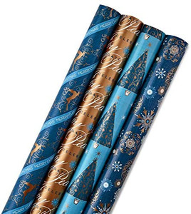 lot 9207 image: Hallmark Reversible Christmas Wrapping Paper Elegant Blues 4pk 180 Ft