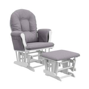 lot 9262 image: Storkcraft Swirl Hoop Glider and Ottoman White with Gray Swirl Cushions