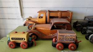 lot 2131 image: Lot of 4 Wooden Antique Vehicles