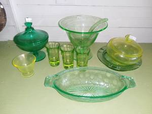 lot 20528 image: Lot of Green Depression Glass