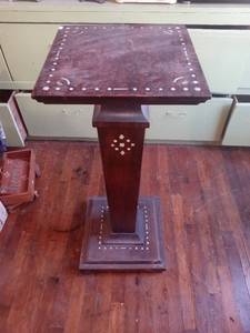 lot 33737 image: Lovely Wooden Antique PedestalPodium With Mother Of Pearl Style Inlaid Decoration