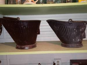 lot 333773 image: Lot Of 2 Antique Galvanized Steel Coal BucketsPails