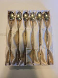 lot 244 image: Set of Japanese Tea Spoons with Bamboo Style Handles - Sterling Silver 90% Silver
