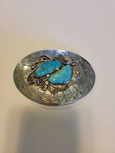 lot 247 image: Sterling Silver Belt Buckle with Turquoise Stones