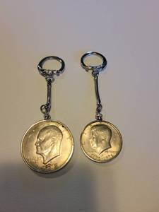 lot 249 image: Lot of 2 Framed Keychain Coins - Dollar and Half Dollar