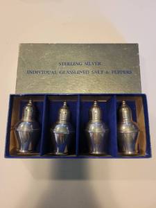 lot 278 image: Sterling Silver Individual Glasslined Salt & Pepper