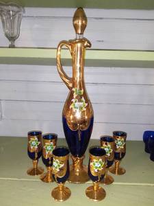 lot 1052 image: Ardalt Bohemian Carafe and 6 Cordial Glasses
