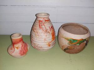 lot 1066 image: 3 Nemadji Indian Pottery Vases