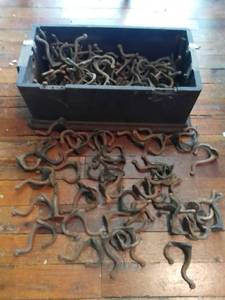 lot 20623 image: Wood Box Full of Coat Hooks