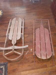 lot 33794 image: Lot Of 3 Primitive Metal And Wood Sleighs