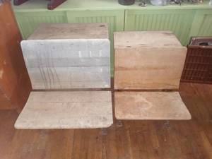 lot 33801 image: Lot Of 2 Old School Iron And Wood School Desks