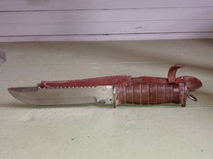 lot 506 image: Vintage Dagger With EGW Knife On Blade With Leather Sheath