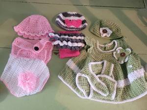 lot 1328 image: Lot of Gently Used Crocheted Little Girls Dress, Hats, and Booty Covers