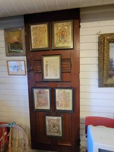 lot 1383 image: Antique Wooden Door with Hebrew Relics Framed - Printed Replicas