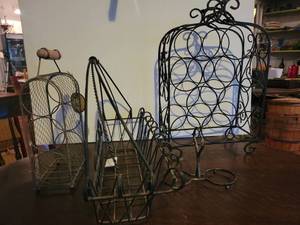 lot 20661 image: Lot of 4 Metal Decor Baskets  Wine Racks