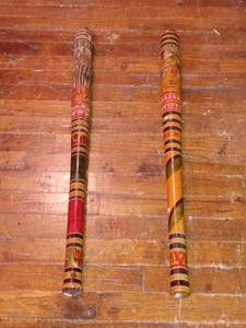 lot 33824 image: Lot Of 2 Pi�ata Carved Hand Painted StickBats
