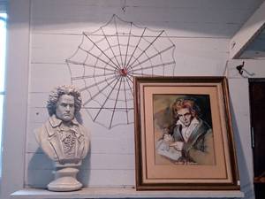 lot 33825 image: Lot Of 3 Tribute To Beethoven A Bust, Web Wall Decor And Framed Artwork