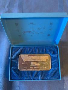 lot 202 image: 3 Troy Oz. Silver Bar - National Bank Larned Kansas