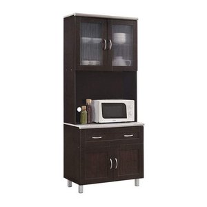 lot 4239 image: Hodedah - Dining Room China Dinnerware Microwave Storage Cabinet - Chocolate