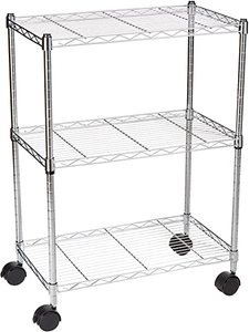 lot 4251 image: Amazon Basics Wire 3 Shelf Unit On Wheels
