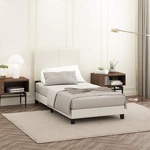 lot 8224 image: Furinno FB19821TWH Pessac PU Leather Upholstered Platform, Twin, White