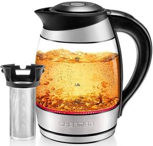 lot 31023 image: Chefman Electric Kettle wTemperature Control, Removable Tea Infuser, 5 Presets LED Indicator Lights, 360° Swivel Base, BPA Free, Stainless Steel, 1.8 Liters