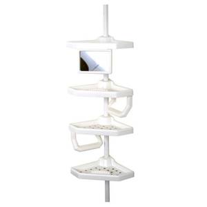 lot 31034 image: Zenna Home Premium Bathtub and Shower Pole Caddy with Mirror and 4 Shelves in White