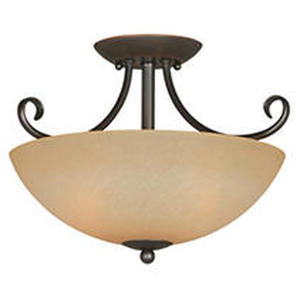 lot 31240 image: Hardware House Berkshire Semi-Flush Ceiling Fixture with Amber Glass - Finish Classic Bronze