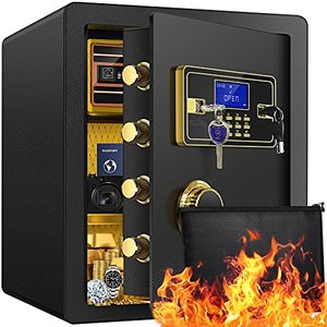 lot 31333 image: 2.0 Cub Digital Fireproof Security Safe Box with Fireproof Waterproof Money Bag, Lock Box Safe with Inner Cabinet LED Light, Home Safe for Money Jewelry Documents