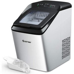 lot 31367 image: COSTWAY Ice Maker for Countertop, 33LBS24H with Self-cleaning Function, Ice Cubes Ready in 7 Mins, Portable and Compact Ice Machine with Ice Scoop and Basket, for Home Office Bar (Silver)