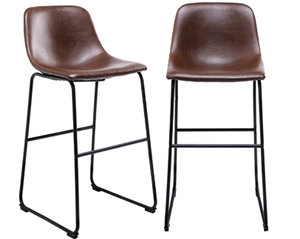 lot 31165 image: SET OF 2 BROWN LEATHER BAR STOOLS ( MODEL # BS1002)