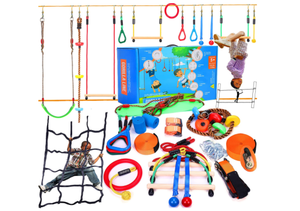 lot 31201 image: Hyponix 60 Ninja Warrior Obstacle Course for Kids - 13 Obstacles - Ninja Slackline