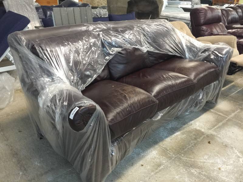 lot 9234 image: LANE COMPA SOFA BENNETT- BROWN LEATHER