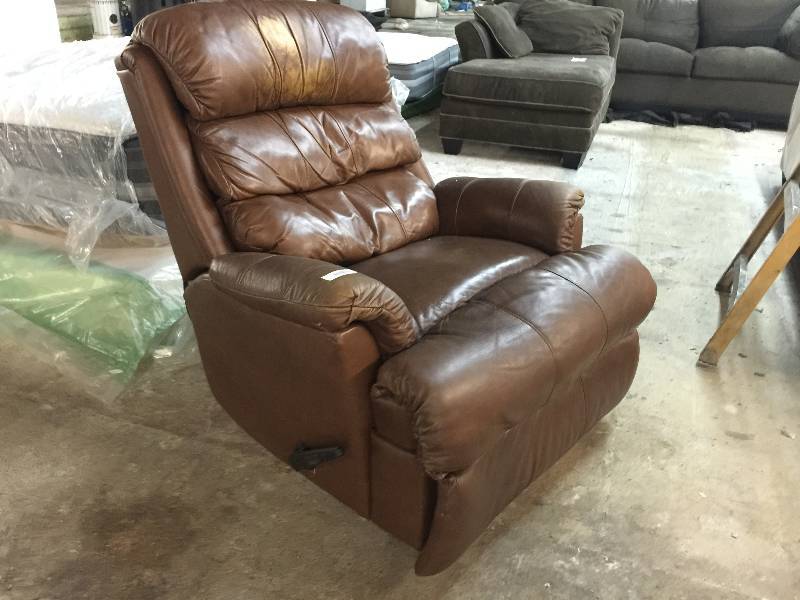 lot 9236 image: PLUSH LEATHER RECLINERROCKER - BROWN