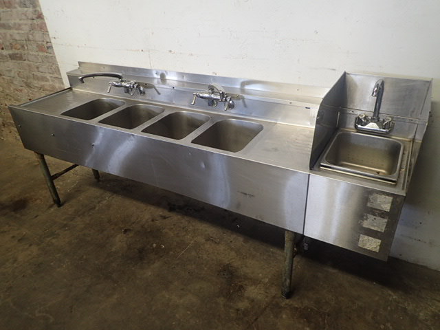lot 38 image: Stainless Bar Back Sink w 5 Wells and Drain Boards