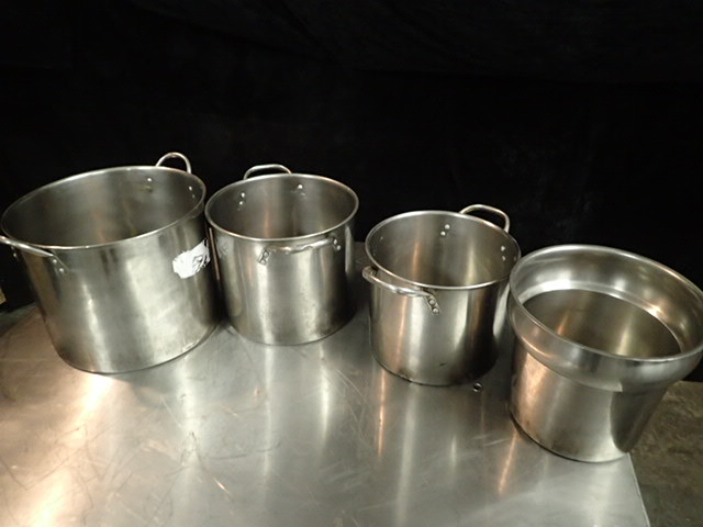 lot 204 image: Lot of Three Stainless Pots and One Insert