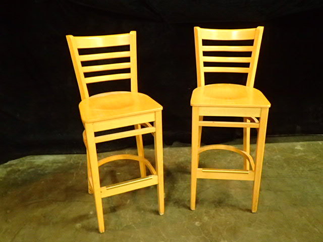 lot 108 image: (2) Solid Wood Bar Height Chairs