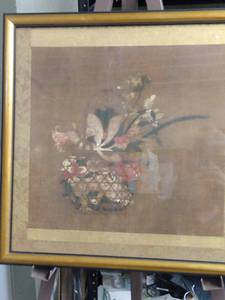 lot 4087 image: framed print basket filled with flowers 17 12-in wide 17 12 in tall