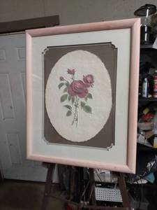 lot 4089 image: framed raised rose on cloth 18 in wide 22 in tall